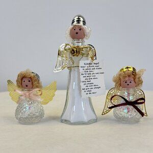 Set Of 3 Vintage Kitchen Angel Salt and Pepper Shakers Glass Handmade 2.5"-5"